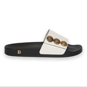 🩴NWT Balmain Symi Leather Button Slides